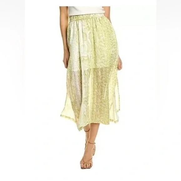 ALLSAINTS NWT $229 Clara Noche Lime Green Snake Print Midi Skirt Size 10 - Picture 1 of 15